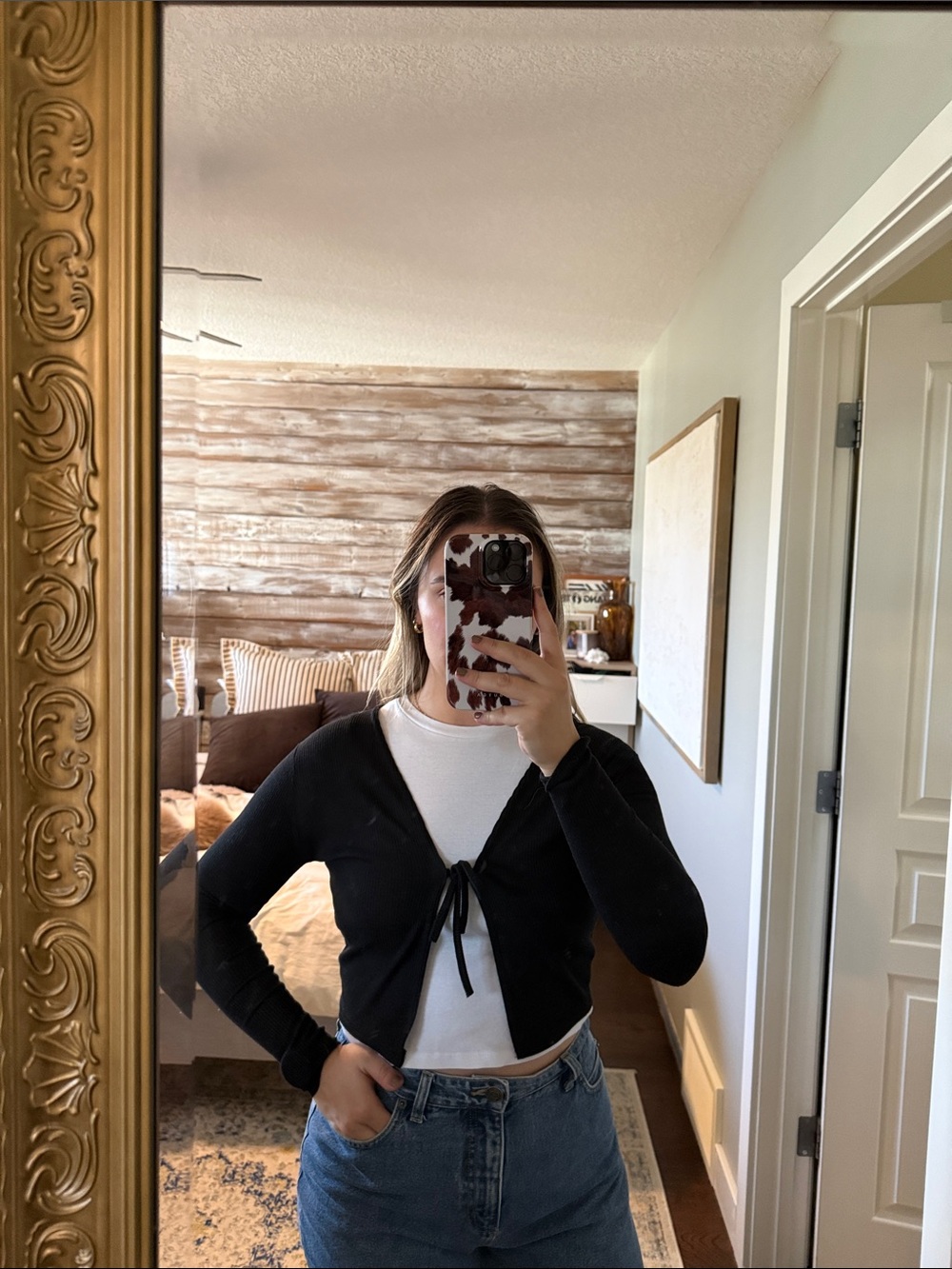 PrettyLittleThing Black Ribbed Tie-Front Crop Top